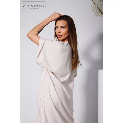 Anna Russo Riviéra elől csavart swarovski köves ruha, bezs