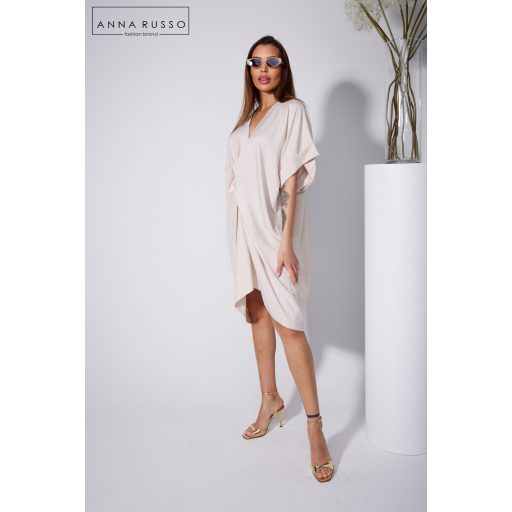 Anna Russo Riviéra elől csavart swarovski köves ruha, bezs