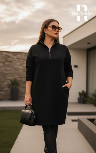 Rensix Anika zippes felirat nélküli pulóver, fekete