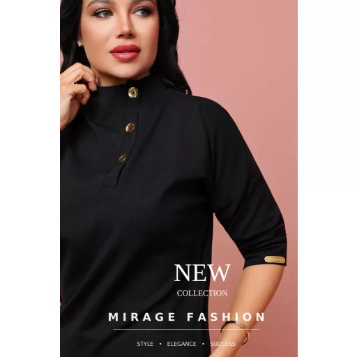 Mirage Lea nyakán díszgombos puntó ruha, fekete