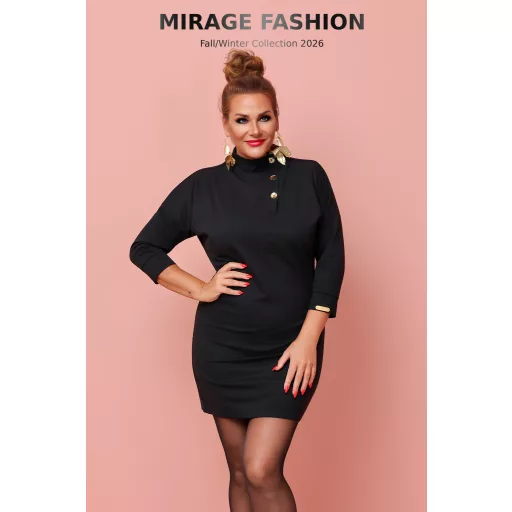 Mirage Lea nyakán díszgombos puntó ruha, fekete