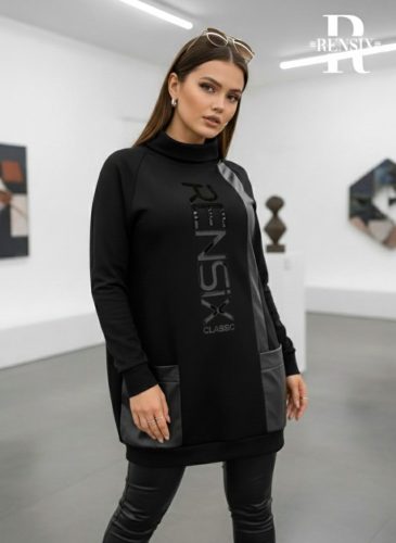 Rensix Kellog bőrbetétes pulóver, fekete