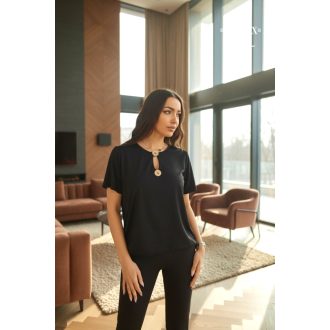 Rensix Díszgombos gumis derekú felső, fekete