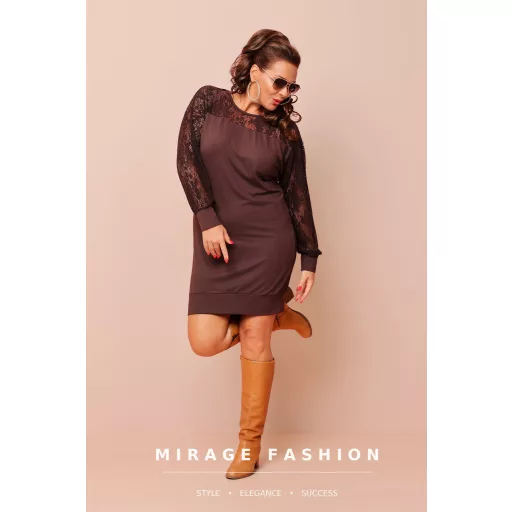 Mirage Opál csipkebetétes ruha, csokibarna