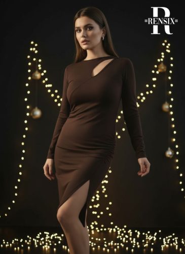 Rensix Kleopátra oldalán húzott ruha, csokibarna