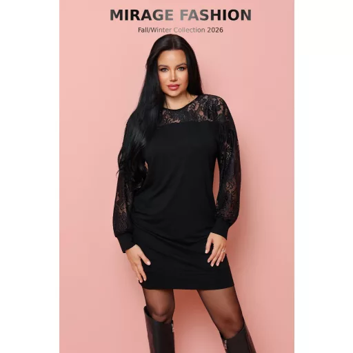 Mirage Opál csipkebetétes ruha, fekete