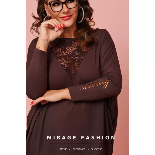 Mirage Debóra csipkebetétes tunika, csokibarna