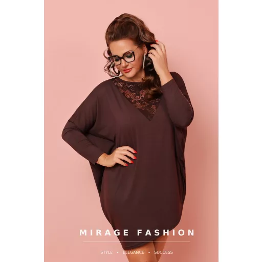 Mirage Debóra csipkebetétes tunika, csokibarna