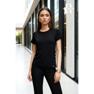 Rensix Rumi bordázott díszgombos felső, fekete