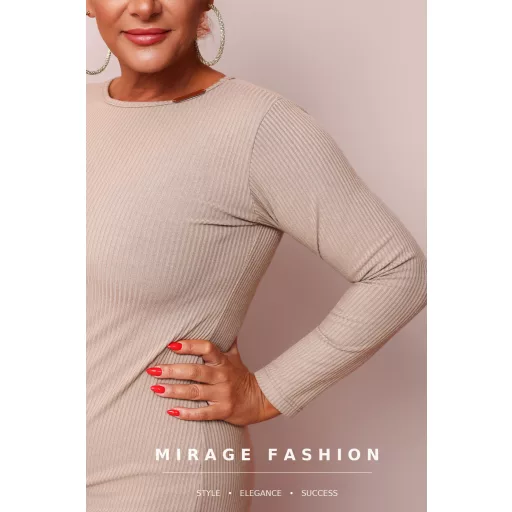 Mirage Liszabon bordázott ruha, bézs