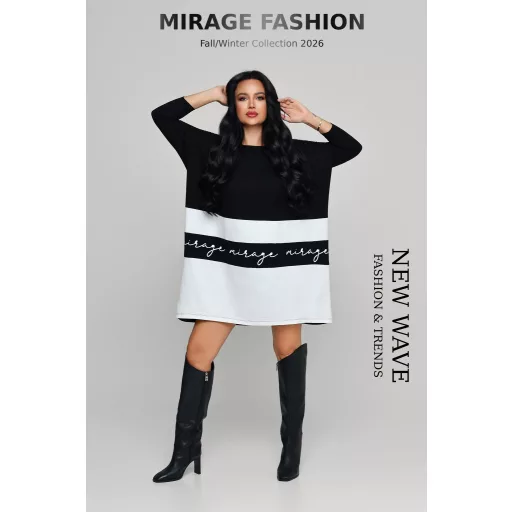 Mirage Malaga bő pamut tunika, fekete-krém