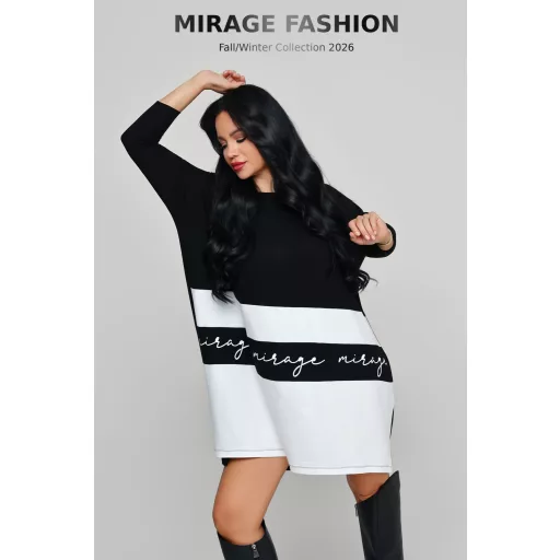 Mirage Malaga bő pamut tunika, fekete-krém