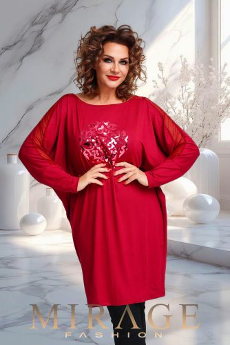 Mirage Nikoletta neccbetétes tunika, bordó