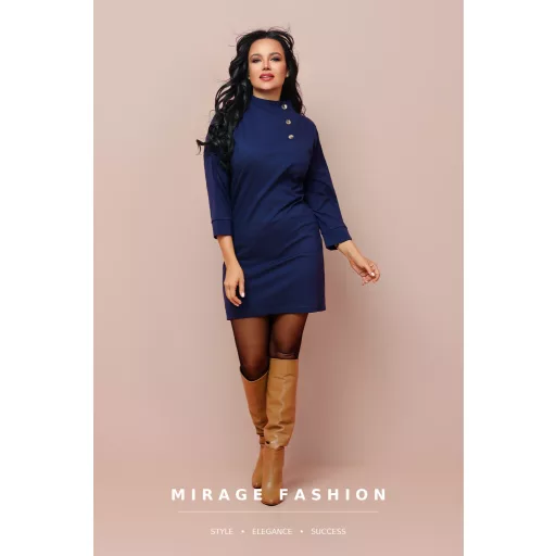 Mirage Lea nyakán díszgombos puntó ruha, sötétkék
