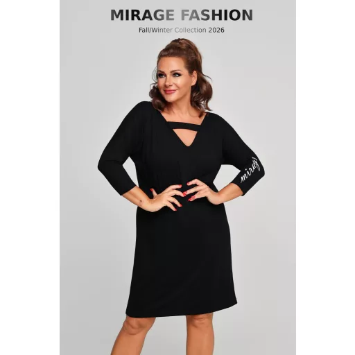 Mirage Molani pántos ujján nyomott ruha, fekete