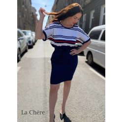 La Chére Tailor kötős ruha, sötétkék-fehér csíkos