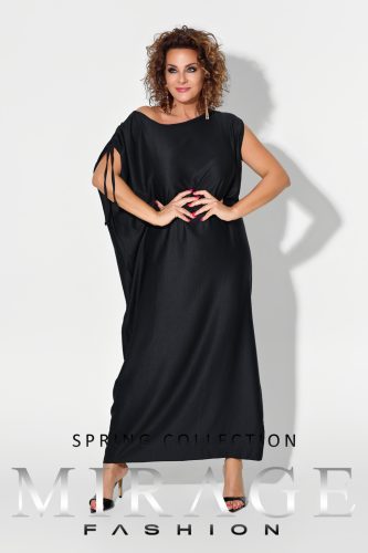 Mirage Dóra silky vállán húzókás maxiruha, fekete