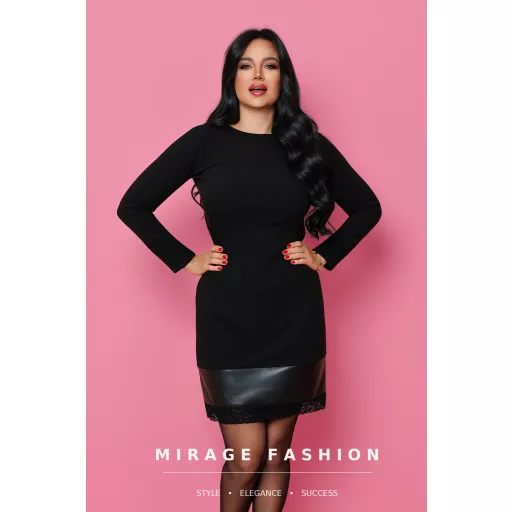Mirage Liszabon bordázott ruha, fekete