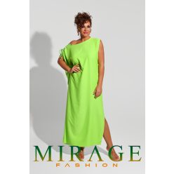   Mirage Blanka vállán húzókás szatén maxiruha, banánzöld