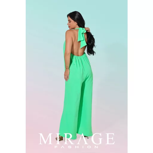 Mirage Mirtill nyakba kötős zsorzsett overál, neon lime