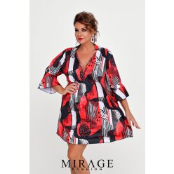 Mirage Bera tölcsér ujjú ruha, piros mintás