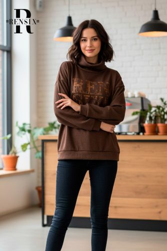 Rensix Renfri kötött bordás garbó, csokibarna