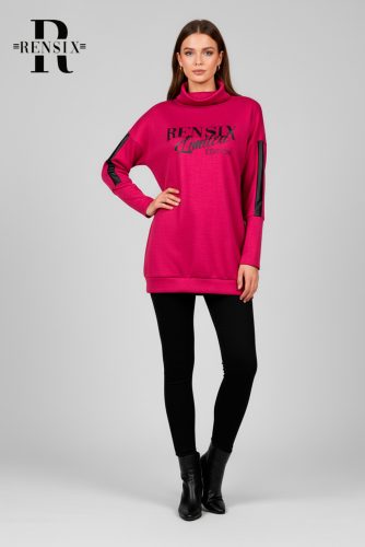 Rensix Wool bordás kötött pulóver, fuxia
