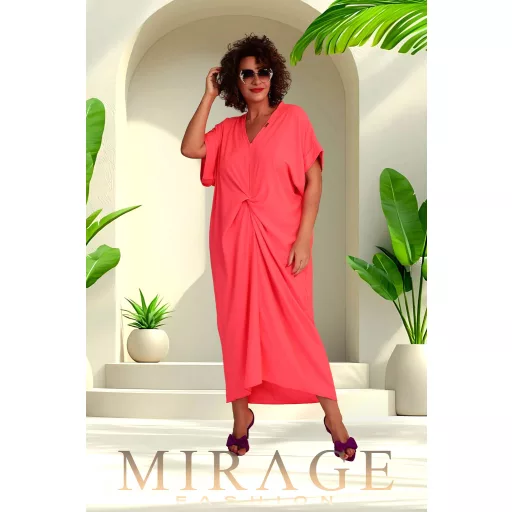 Mirage Vanília elől csavart maxiruha, neon korall