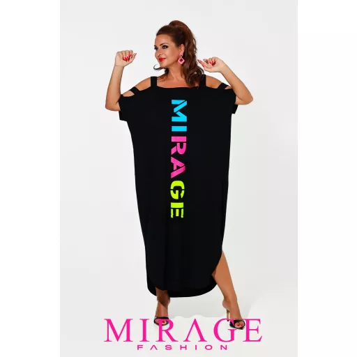 Mirage Akropolisz vállán pántos maxiruha, fekete