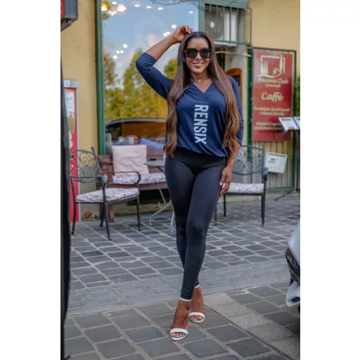 Rensix Alina V nyakú gumis derekú felső, sötétkék