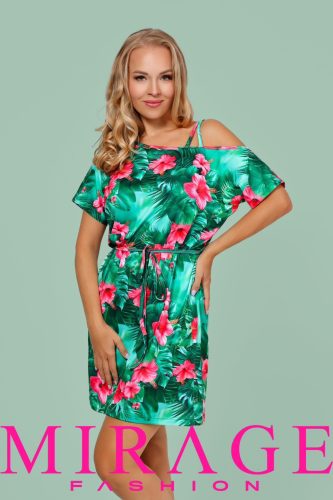 Mirage Apricot vállán pántos ruha, zöld mintás