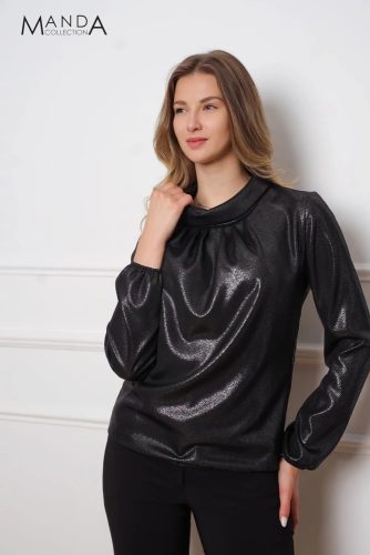 Manda kámzsa nyakú felső, éjfekete