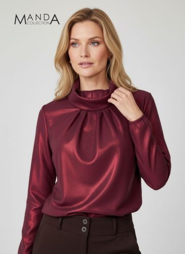 Manda kámzsa nyakú felső, burgundi