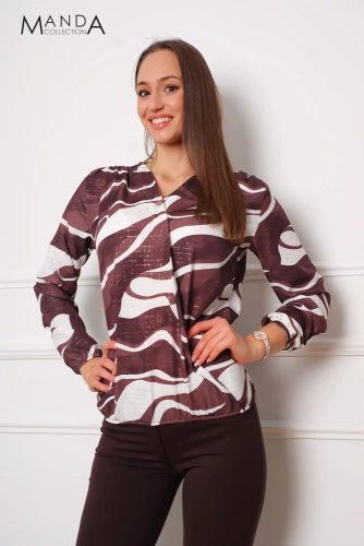 Manda gumis derekú felső, barna mintás