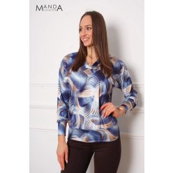 Manda lurex szálas V nyakú felső, kék mintás