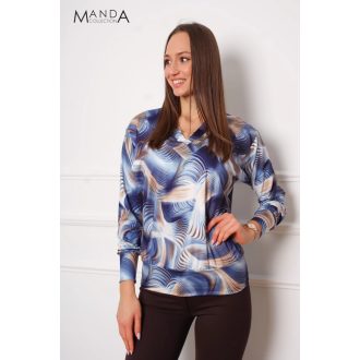 Manda lurex szálas V nyakú felső, kék mintás