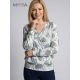 Manda lurex szálas V nyakú felső, fehér mintás