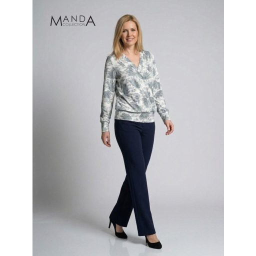 Manda lurex szálas V nyakú felső, fehér mintás