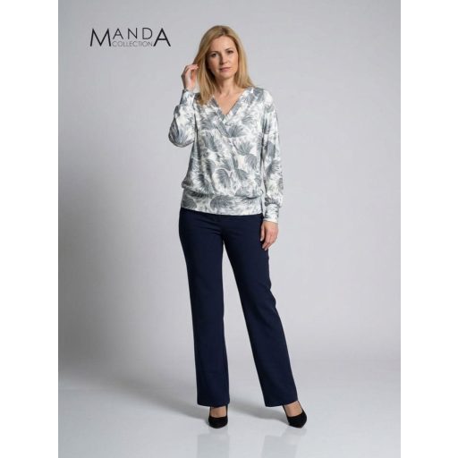 Manda lurex szálas V nyakú felső, fehér mintás