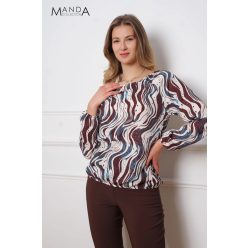 Manda lurex szálas gumis derekú felső, csokibarna mintás