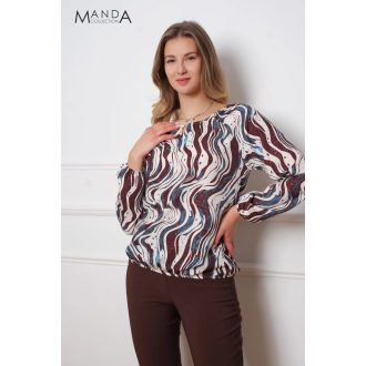 Manda lurex szálas gumis derekú felső, csokibarna mintás