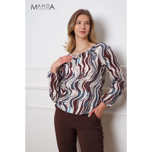 Manda lurex szálas gumis derekú felső, csokibarna mintás