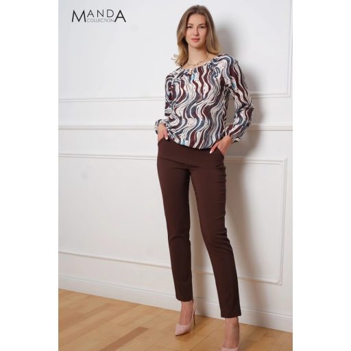 Manda lurex szálas gumis derekú felső, csokibarna mintás