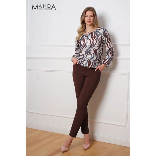 Manda lurex szálas gumis derekú felső, csokibarna mintás
