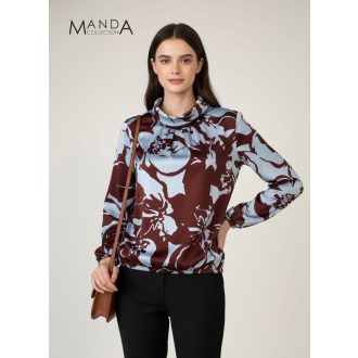 Manda kámzsa nyakú felső, csokibarna mintás