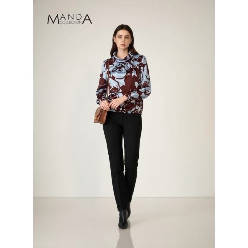 Manda kámzsa nyakú felső, csokibarna mintás