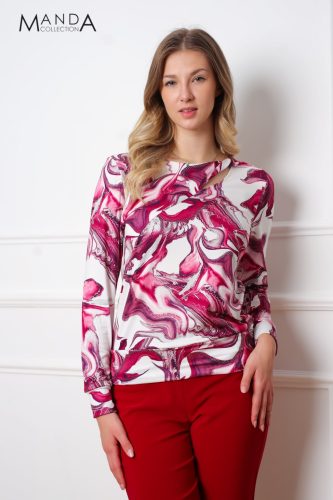Manda elején kivágott felső, piros mintás