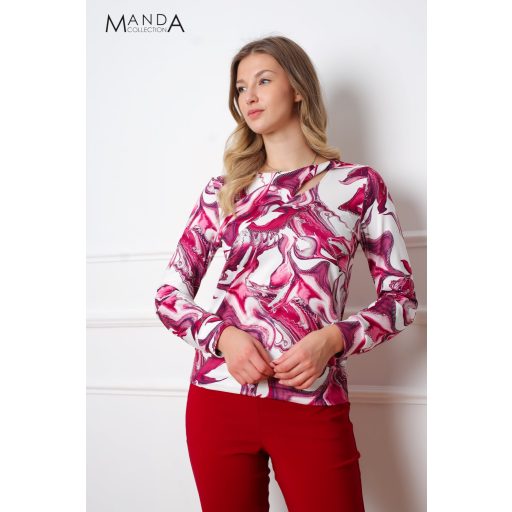 Manda elején kivágott felső, piros mintás