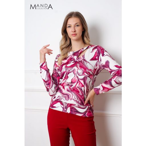 Manda elején kivágott felső, piros mintás