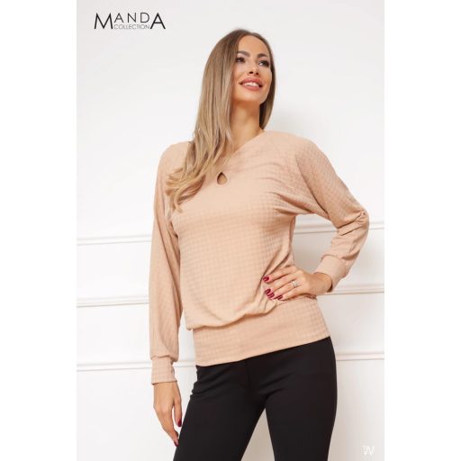 Manda csepp kivágott viszkóz felső, camel